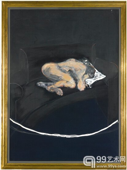 4.培根的《STUDY FOR PORTRAIT OF P.L, NO. I》，成交价445.05万英镑。该作创作于1957年规格为198x142cm，原先估价为380-450万英镑。