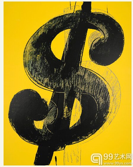 5.安迪·沃霍尔的《DOLLAR SIGN (YELLOW)》，成交价400.25万英镑。该作创作于1981年，规格为229x178cm，原先估价为300-400万英镑。
