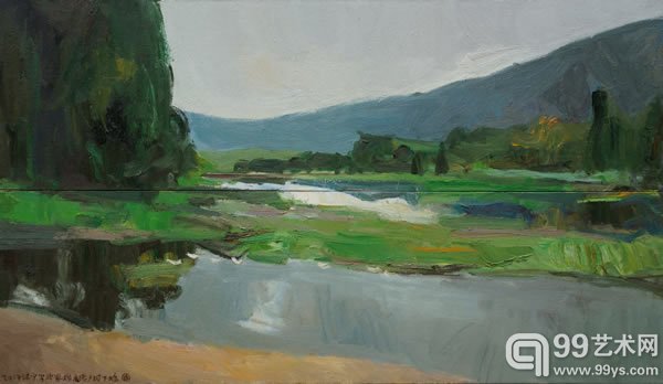 胡继宁作品 春山新雨后·下姚80X138cm亚麻油彩