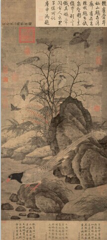黄居寀-山鹧棘雀图轴---绢本