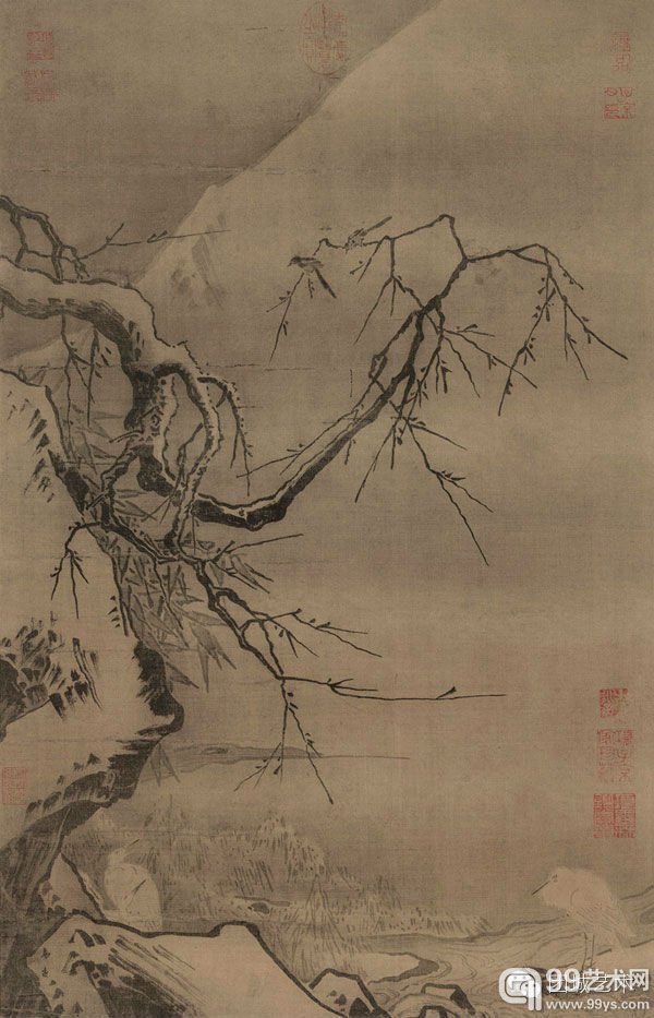 马远--雪滩双鹭图--绢本