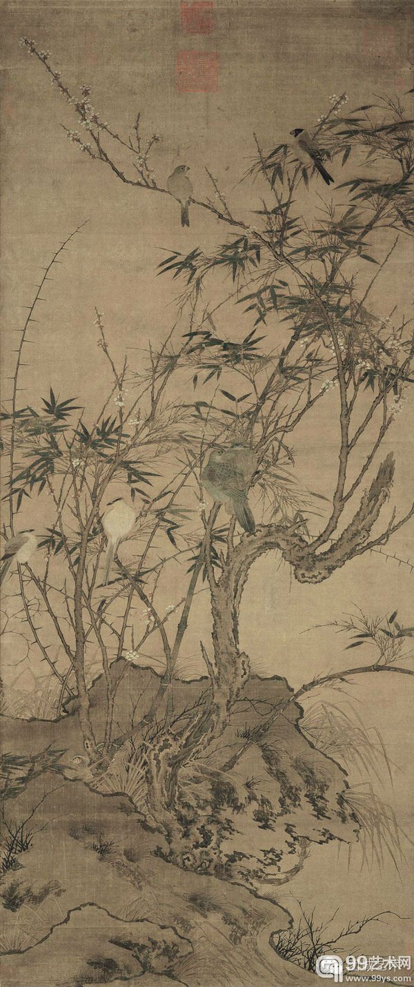 赵佶---梅竹聚禽图---绢本