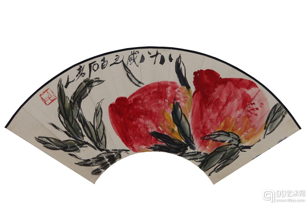 齐白石 《双寿》 设色纸本 扇面 18.5×52.5cm齐白石 《双寿》 设色纸本 扇面 18.5×52.5cm