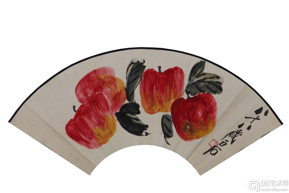 齐白石 《四季平安》 设色纸本 扇面 18.5×52.5cm