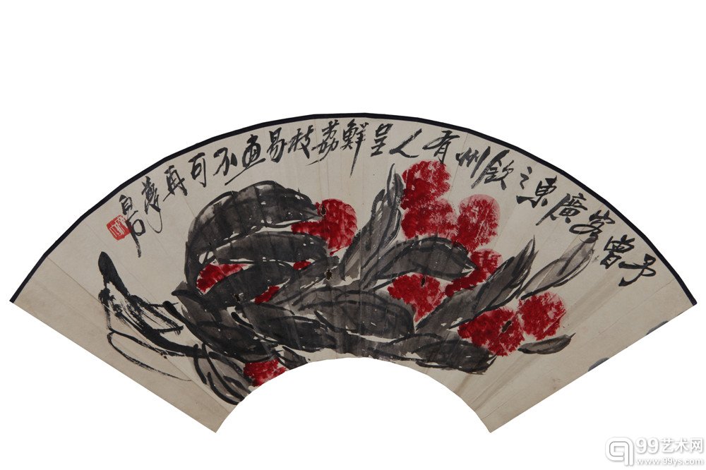 齐白石 《大利图》 设色纸本 扇面 18.5×52.5cm