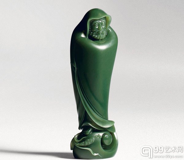 LOT11439  中国玉石雕刻大师杨文双作品  青玉一苇渡江摆件