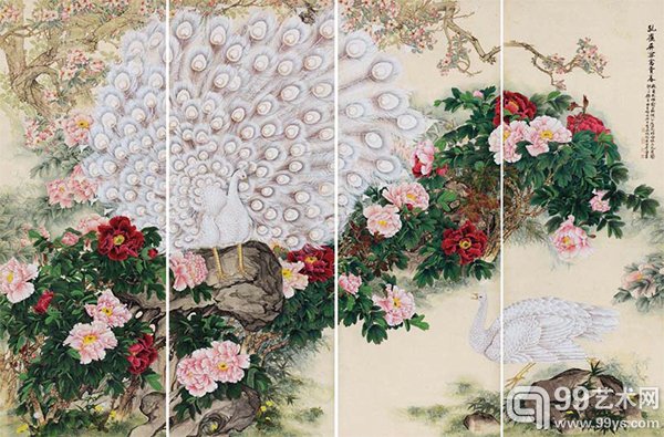 俞致贞《孔雀屏开富贵春》北京保利 2013春拍拍品