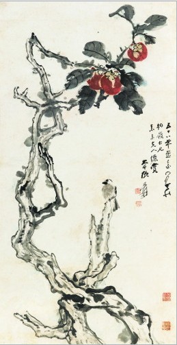 张大千 利市三倍到白头 1969 133.5x70cm