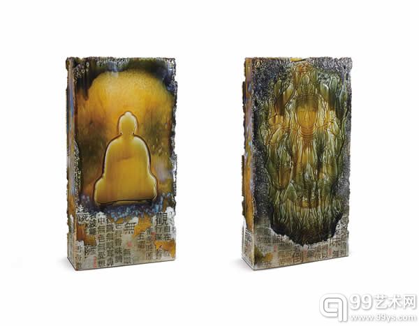 807 佛心 高温色釉陶瓷 双面镶器 93×48 cm