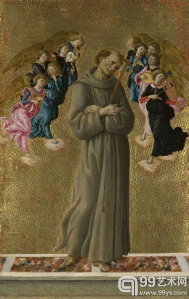 金、银：桑德罗·波提切利(Sandro Botticelli)，《圣弗朗西斯与众天使》，约1475-1480年作