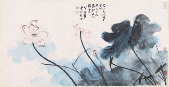 张大千 彩荷图