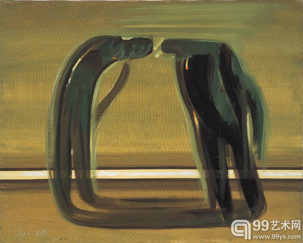 白线上的形态___布面油画___80.5X100cm___1985