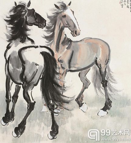 徐悲鸿 1936年作 双骏 镜心	