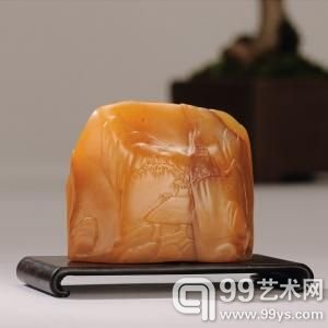 林清卿作 田黄石秋江泛舟图薄意随形章