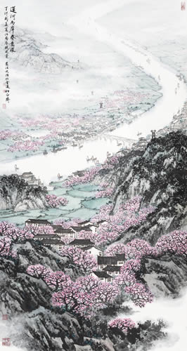 宋文治 运河两岸春意浓 96x179.5cm 1987