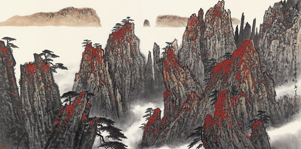 181 魏紫熙  黄山行云图  69.5×137cm
