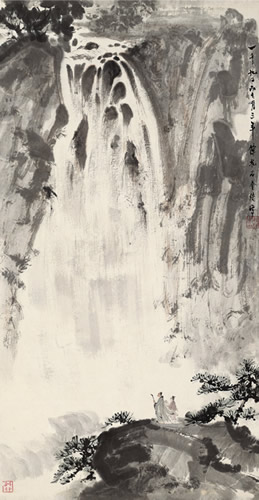 185 lot185 傅抱石 观瀑图 设色纸本  立轴  92×49cm