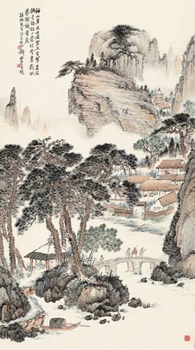 161 lot161 钱松岩 山居图 设色纸本  立轴  146×82cm