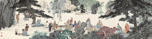152 lot152 亚明 西园雅集 水墨纸本  镜心   93.5×354cm