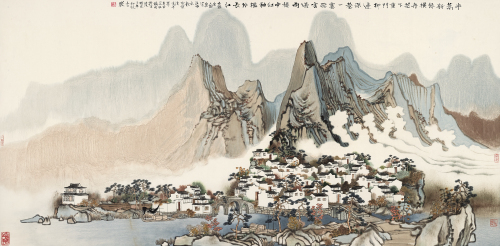 Lot276方骏 宋人诗意图，设色纸本  镜心  67×138cm