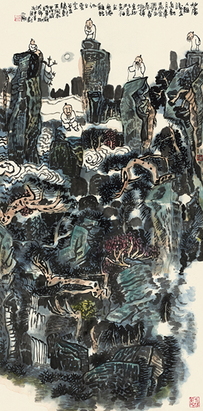 lot621刘二刚 白云深处，设色纸本  立轴  136×68 cm