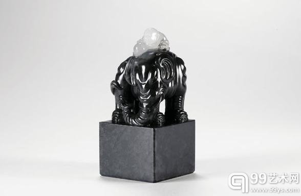 高山玛瑙冻石童子洗象方章  规格：9×4×4cm  234g