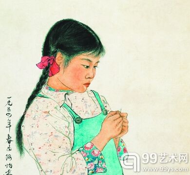 关山月《穿针》 纸本墨笔 广东省博物馆藏