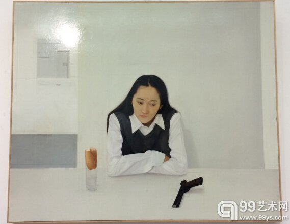 艺术家梁浩参展油画作品《测量——关于一把手枪的长度》