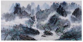 【二】李明伟 《春山飞泉》  起拍价：2000元   137×70cm