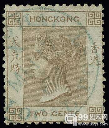 Lot3328 香港票贰先时旧一枚，销上海工部局SLP-2型“X”字轨1864年3月17日全戳成交价（含佣金）：RMB172，500Lot4970 