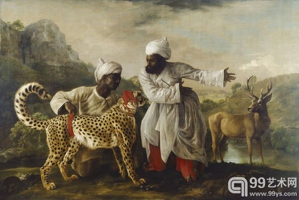乔治·斯坦布斯(George Stubbs)作品《Cheetah and Stag with Two Indians》（1765）