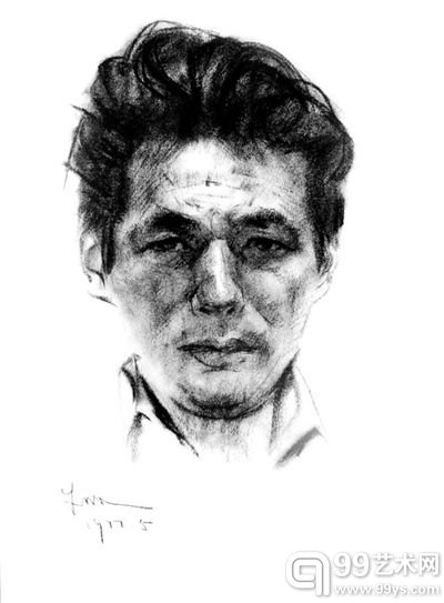 《自画像》 纸本 炭笔 1977年