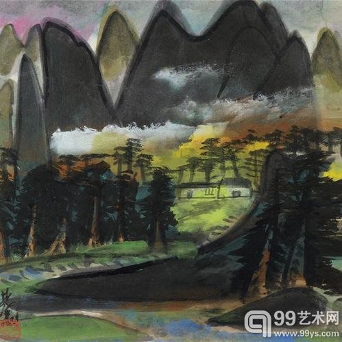 林风眠　风景　设色纸本 镜框　34.4×34.3cm