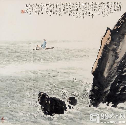 刘大为　赤壁怀古图　设色纸本 镜框　37.8×11.8cm