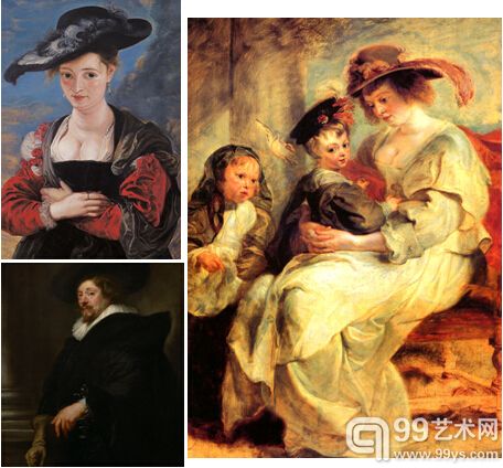 左上：《海伦芙尔曼画像》，左下：鲁本斯自画像；右：《海伦 芙尔曼和两个孩子》