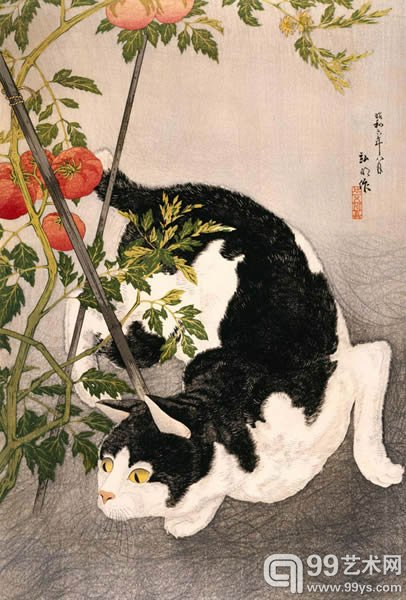 高桥松亭(高桥弘明),《Black cat and tomato plant with key block》,1931 休斯顿艺术博物馆 @MFAH