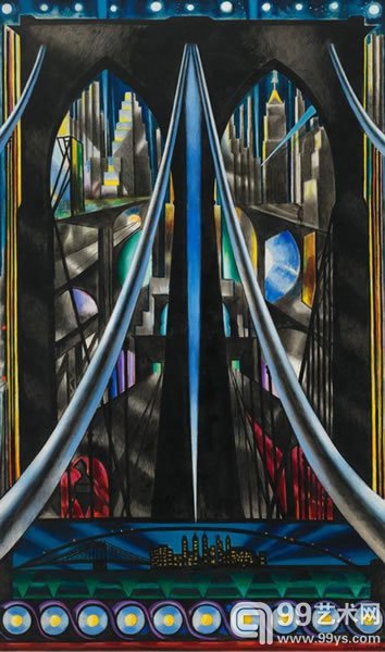 约瑟夫·斯戴勒(Joseph Stella)作品《The Brooklyn Bridge: Variation on an Old Theme》(1939)