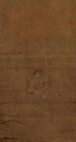 李安忠（传）　鹌鹑　水墨绢本 立轴　48.4× 26.1cm