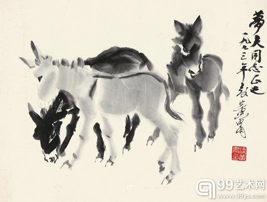 LOT4216 黄胄 三驴图 RMB 287,500