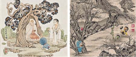 王赫创作的“蓝胖子穿越系列”作品
