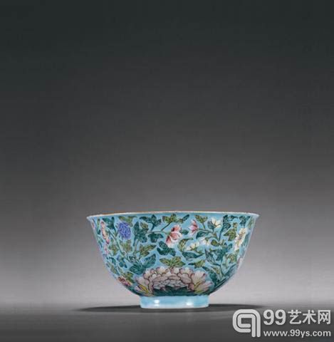 清乾隆 松石绿地粉彩九秋图碗（608）