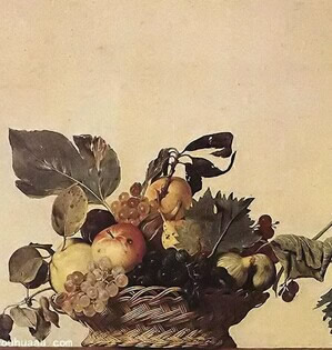 卡拉瓦乔 《一篮水果》局部 1597