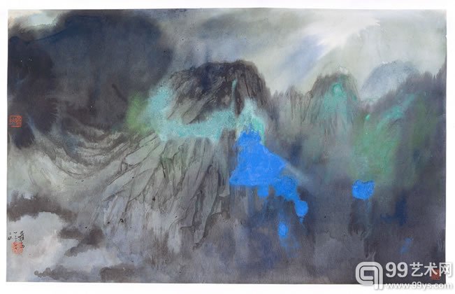Zhang Daqian《Splashed-color Landscape》 1965作,大都会博物馆藏。