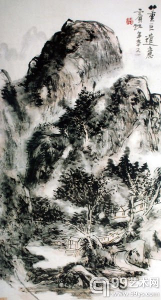 仿董巨山水，年代1954，尺寸77.5cmX40.3厘米