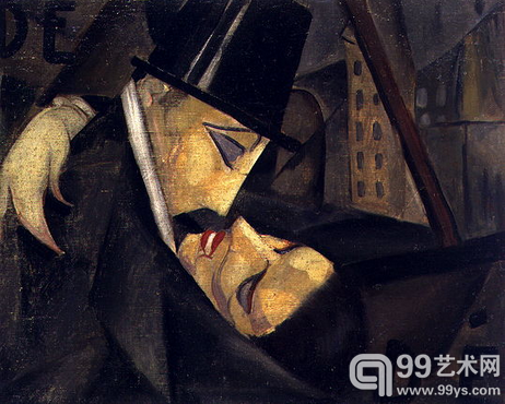 塔玛拉德兰陂卡（Tamara De Lempicka）《吻》（The Kiss），布面油画，50x61 cm，1922年，私人收藏。TAMARA DE LEMPICKA