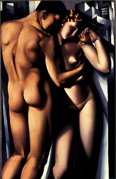 塔玛拉德兰陂卡（Tamara De Lempicka）《亚当和夏娃》（Adam and Eve），木板油画，116x73cm，1931年，私人收藏。 Tamara Art Heritag