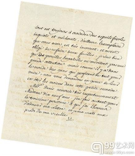 1772年法国启蒙思想家伏尔泰亲笔信函 40.25万元成交