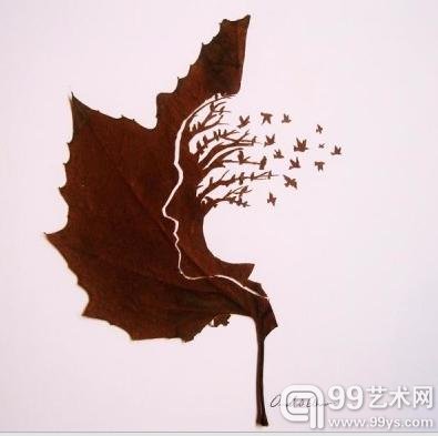 伊朗艺术家落叶上创作：超凡想象力震慑心灵