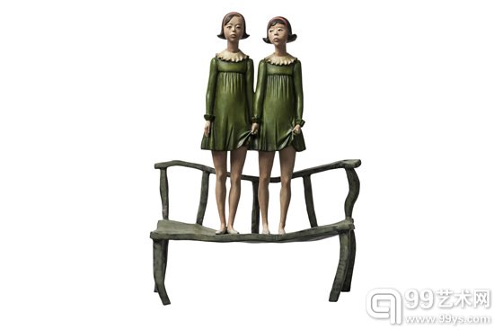 和姐姐的凳子童年 Childhood with sister on the chair 铜 Bronze 77x58x23cm 2014