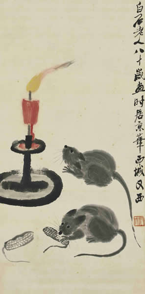 齐白石(1863-1957)《偷油图》(拍品编号403,估价:10,000,000-15,000,000日元/600,000-900,000人民币)